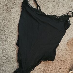 Elegant Black Lace Trim Bodysuit Tank Top